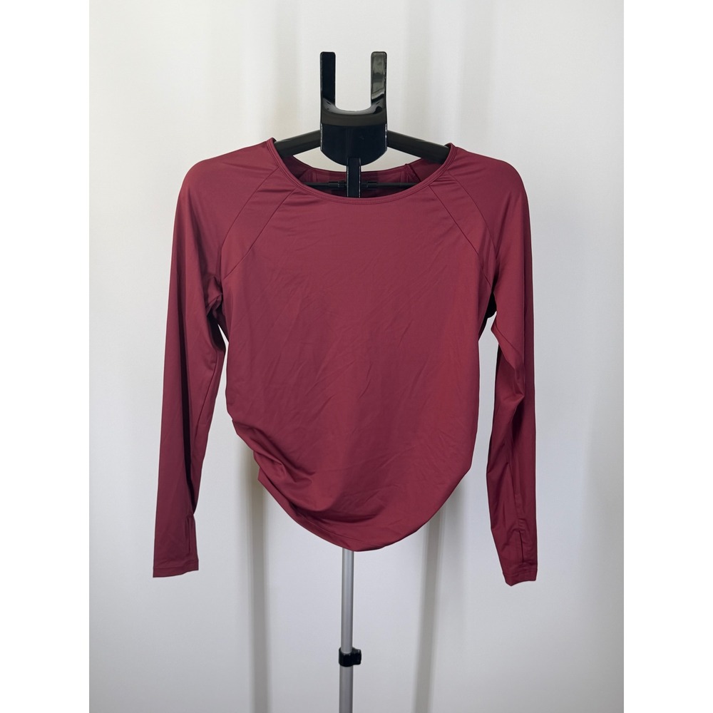 Halara Burgundy Open Back Twisted Ruched Long Sleeve Activewear Top XS